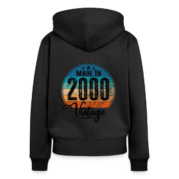Vintage Fabriqué en 2000 Année de naissance 2000 Anniversaire - Sweat à capuche zippé Premium bio Femme - noir - Dos - Julia (174cm)