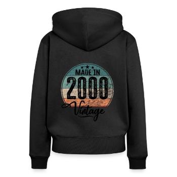 Vintage Fabriqué en 2000 Année de naissance 2000 Anniversaire - Sweat à capuche zippé Premium bio Femme - noir - Dos - Julia (174cm)