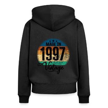 Millésime Fabriqué en 1997 Année de naissance 1997 Anniversaire - Sweat à capuche zippé Premium bio Femme - noir - Dos - Julia (174cm)
