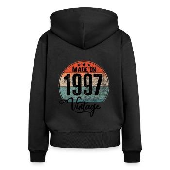 Millésime Fabriqué en 1997 Année de naissance 1997 Anniversaire - Sweat à capuche zippé Premium bio Femme - noir - Dos - Julia (174cm)