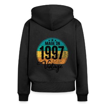 Millésime Fabriqué en 1997 Année de naissance 1997 Anniversaire - Sweat à capuche zippé Premium bio Femme - noir - Dos - Julia (174cm)