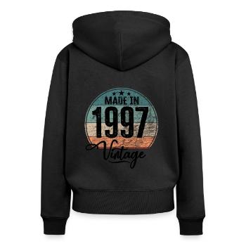 Millésime Fabriqué en 1997 Année de naissance 1997 Anniversaire - Sweat à capuche zippé Premium bio Femme - noir - Dos - Julia (174cm)