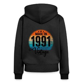 Vintage Made in 1991 Geburtsjahr 1991 Geburtstag - Frauen Premium Bio Zip Hoodie - Schwarz - Hinten - Julia (174cm)