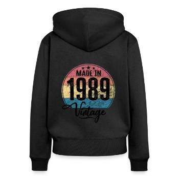 Vintage Made in 1989 Geburtsjahr 1989 Geburtstag - Frauen Premium Bio Zip Hoodie - Schwarz - Hinten - Julia (174cm)