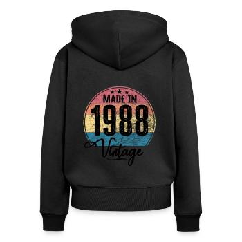 Millésime Fabriqué en 1988 Année de naissance 1988 Anniversaire - Sweat à capuche zippé Premium bio Femme - noir - Dos - Julia (174cm)
