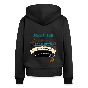 Jeremiah 29,11 - Frauen Premium Bio Zip Hoodie - Schwarz - Hinten - Julia (174cm)