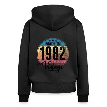 Vintage Made in 1982 Geburtsjahr 1982 Geburtstag - Frauen Premium Bio Zip Hoodie - Schwarz - Hinten - Julia (174cm)