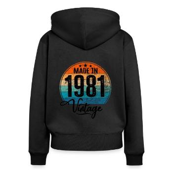 Vintage Made in 1981 Geburtsjahr 1981 Geburtstag - Frauen Premium Bio Zip Hoodie - Schwarz - Hinten - Julia (174cm)