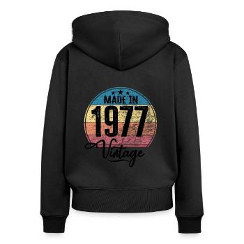 Vintage Fabriqué en 1977 Année de naissance 1977 Anniversaire - Sweat à capuche zippé Premium bio Femme - noir - Dos - Julia (174cm)