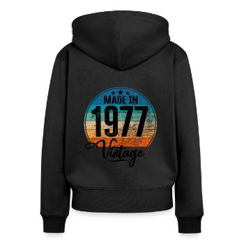 Vintage Fabriqué en 1977 Année de naissance 1977 Anniversaire - Sweat à capuche zippé Premium bio Femme - noir - Dos - Julia (174cm)