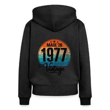 Vintage Fabriqué en 1977 Année de naissance 1977 Anniversaire - Sweat à capuche zippé Premium bio Femme - noir - Dos - Julia (174cm)