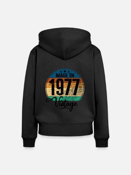 Vintage Made in 1977 Geburtsjahr 1977 Geburtstag - Premium økologisk hoodie med lynlås til kvinder - sort