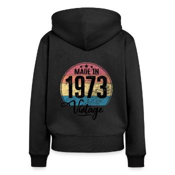 Vintage Made in 1973 Geburtsjahr 1973 Geburtstag - Frauen Premium Bio Zip Hoodie - Schwarz - Hinten - Julia (174cm)