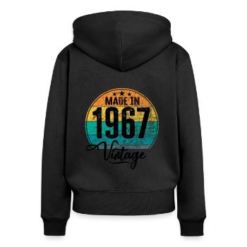 Millésime fabriqué en 1967 Année de naissance 1967 Anniversaire - Sweat à capuche zippé Premium bio Femme - noir - Dos - Julia (174cm)