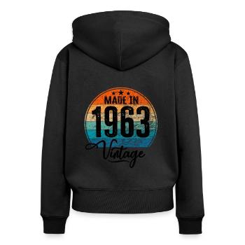 Vintage Made in 1963 Geburtsjahr 1963 Geburtstag - Frauen Premium Bio Zip Hoodie - Schwarz - Hinten - Julia (174cm)