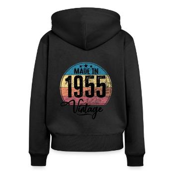 Millésime fabriqué en 1955 Année de naissance 1955 Anniversaire - Sweat à capuche zippé Premium bio Femme - noir - Dos - Julia (174cm)