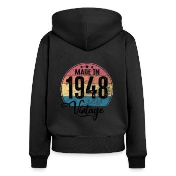 Millésime fabriqué en 1948 Année de naissance 1948 Anniversaire - Sweat à capuche zippé Premium bio Femme - noir - Dos - Julia (174cm)
