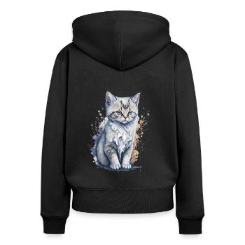 Aquarellmalerei eines niedlichen Kätzchens - Frauen Premium Bio Zip Hoodie - Schwarz - Hinten - Julia (174cm)