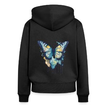 Aquarelle Papillon - Sweat à capuche zippé Premium bio Femme - noir - Dos - Julia (174cm)