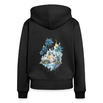 Ruhige tropische Gewässer Aquarellmalerei - Frauen Premium Bio Zip Hoodie - Schwarz - Hinten - Julia (174cm)