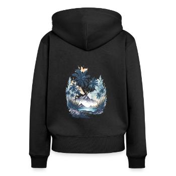 Tropisches Paradies Aquarellmalerei - Frauen Premium Bio Zip Hoodie - Schwarz - Hinten - Julia (174cm)