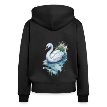 Anmutige Schwanen-Aquarellmalerei - Frauen Premium Bio Zip Hoodie - Schwarz - Hinten - Julia (174cm)
