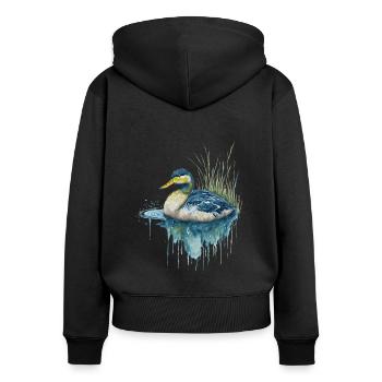 Canard aquarelle - Sweat à capuche zippé Premium bio Femme - noir - Dos - Julia (174cm)