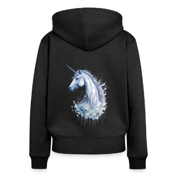 Une licorne aquarelle enchanteresse - Sweat à capuche zippé Premium bio Femme - noir - Dos - Julia (174cm)
