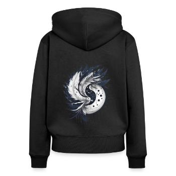 Harmony of Feathers: Elegant Yin and Yang - Women's Premium Organic Zip Hoodie - black - Back - Julia (174cm)