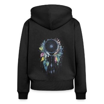 Skurrile Träume: Ein zarter Aquarell-Traumfang - Frauen Premium Bio Zip Hoodie - Schwarz - Hinten - Julia (174cm)