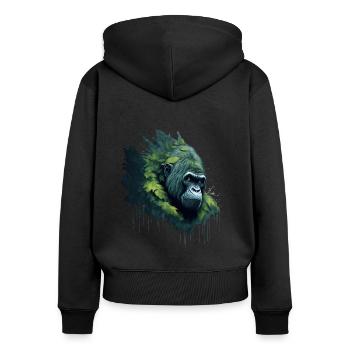 Aquarell Gorilla mit Blättern - Frauen Premium Bio Zip Hoodie - Schwarz - Hinten - Julia (174cm)