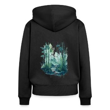 Aquarell Bambusmalerei - Frauen Premium Bio Zip Hoodie - Schwarz - Hinten - Julia (174cm)