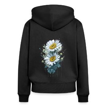 Watercolor Daisy Flower - Women's Premium Organic Zip Hoodie - black - Back - Julia (174cm)