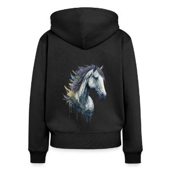 Cheval aquarelle élégant et gracieux - Sweat à capuche zippé Premium bio Femme - noir - Dos - Julia (174cm)