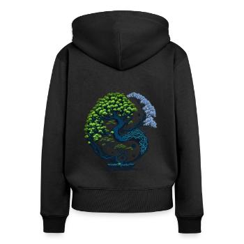Harmonie enthüllt - Yin und Yang Bonsai - Frauen Premium Bio Zip Hoodie - Schwarz - Hinten - Julia (174cm)