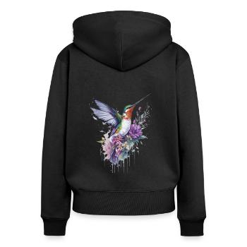 Élégance florale - Aquarelle Colibri - Sweat à capuche zippé Premium bio Femme - noir - Dos - Julia (174cm)