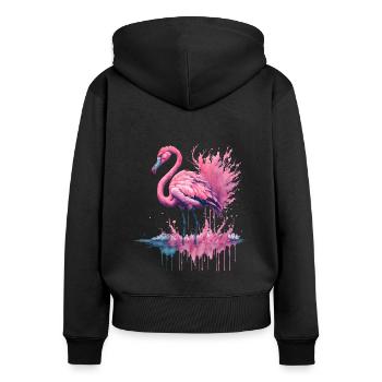 Lebendiges Aquarell Flamingo im Wasser stehend - Frauen Premium Bio Zip Hoodie - Schwarz - Hinten - Julia (174cm)