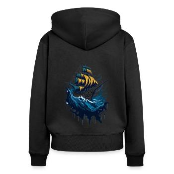 Piratenschiff in stürmischer See - Frauen Premium Bio Zip Hoodie - Schwarz - Hinten - Julia (174cm)