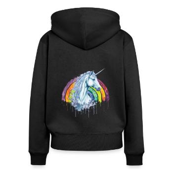 Magisches Aquarell Regenbogen Einhorn - Frauen Premium Bio Zip Hoodie - Schwarz - Hinten - Julia (174cm)
