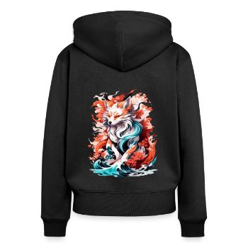 Waves of Fantasy: Elegant Japanese Kitsune Fox - Women's Premium Organic Zip Hoodie - black - Back - Julia (174cm)