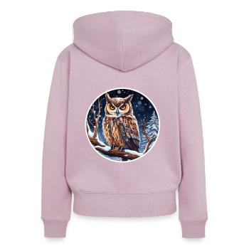 Eagle owl in winter - Women's Premium Organic Zip Hoodie - dusky pink - Back - Julia (174cm)