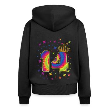 Tie-dye 14th birthday party 14 years old - Women's Premium Organic Zip Hoodie - black - Back - Julia (174cm)