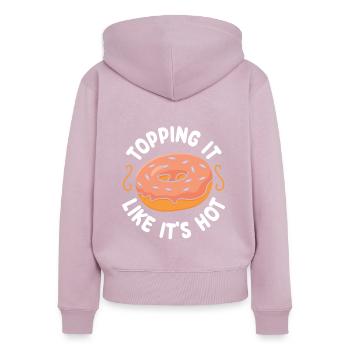 Le garnir comme s’il faisait chaud | Donut Lover Tshirt | - Sweat à capuche zippé Premium bio Femme - rose poudré - Dos - Julia (174cm)