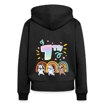 7ème anniversaire Dabbing Llama Licorne Paresseux | septième - Sweat à capuche zippé Premium bio Femme - noir - Dos - Julia (174cm)