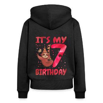 7th Birthday Cute Sloth Party Hut Themed Birthday - Frauen Premium Bio Zip Hoodie - Schwarz - Hinten - Julia (174cm)