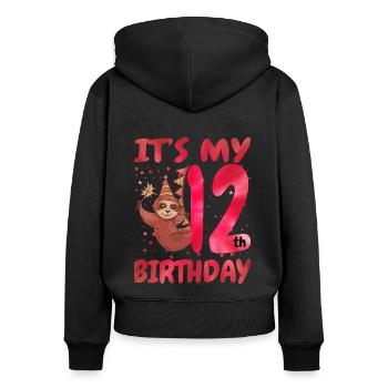 12. Geburtstag Cute Sloth Party Hut Themed - Frauen Premium Bio Zip Hoodie - Schwarz - Hinten - Julia (174cm)