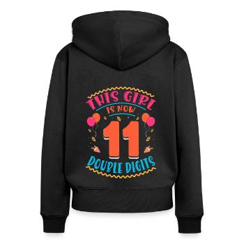 Cette fille a maintenant 11 | Thème Cupcake - Sweat à capuche zippé Premium bio Femme - noir - Dos - Julia (174cm)