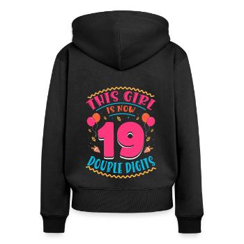 Cette fille a maintenant 19 | Thème Cupcake - Sweat à capuche zippé Premium bio Femme - noir - Dos - Julia (174cm)