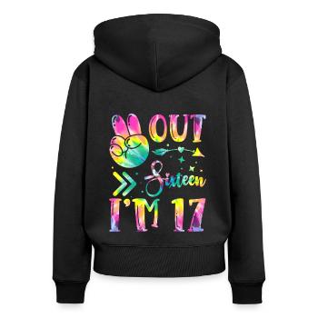 Frieden Aus Sechzehn Ich Bin 17 | Krawatte Färben - Frauen Premium Bio Zip Hoodie - Schwarz - Hinten - Julia (174cm)
