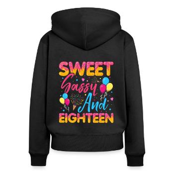 Sweet Sassy And Eighteen Sprinkles Delicious - Frauen Premium Bio Zip Hoodie - Schwarz - Hinten - Julia (174cm)